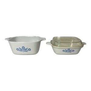 Corning ware Blue Cornflower Petite Pans P-41-B 1.75 C P-43-B 2.75 1 Plastic Lid
